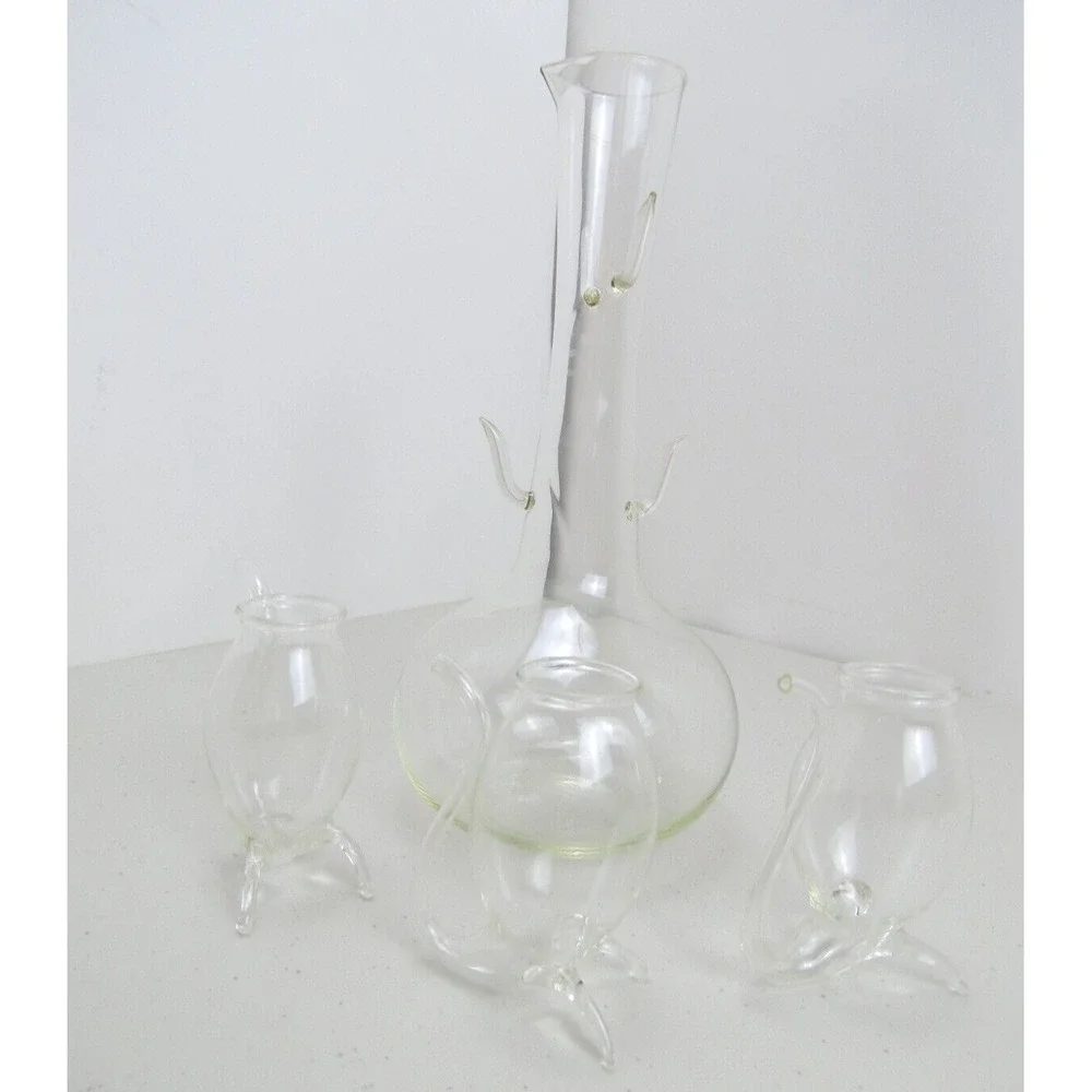 Vintage Vampire Devil Horn Decanter and Shot Glass Glasses Cup Built in Straw